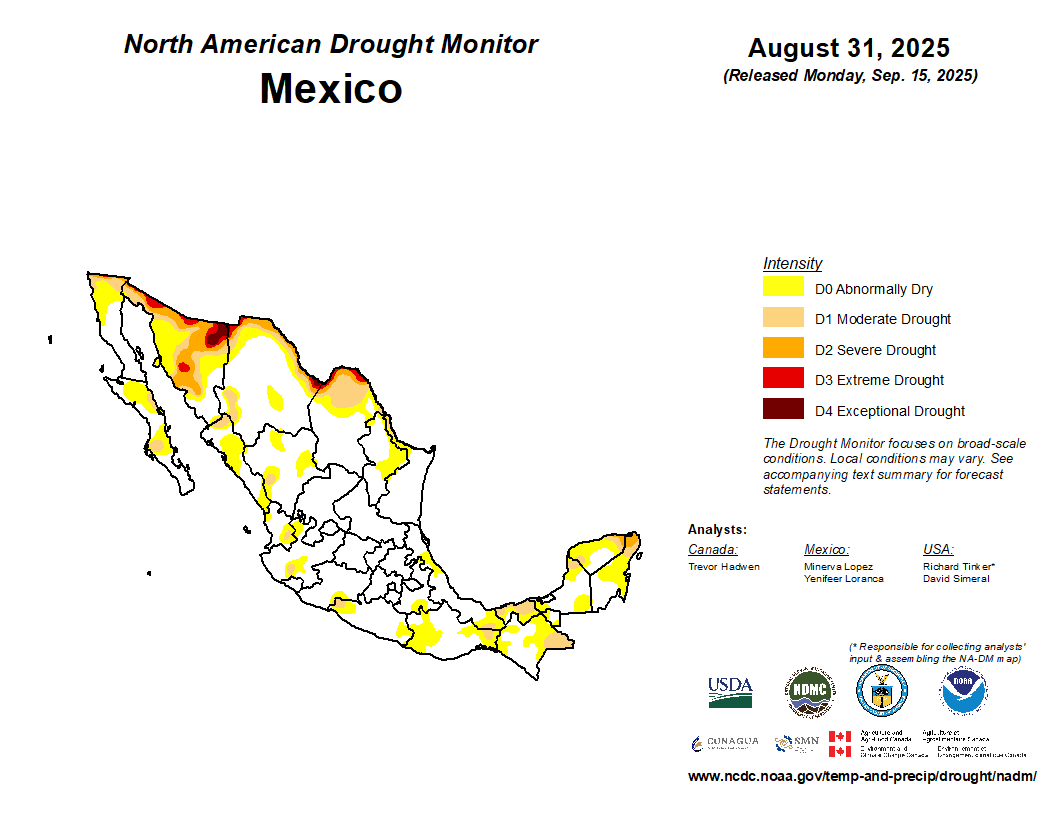 Mexico drought map, Aug. 31, 2025