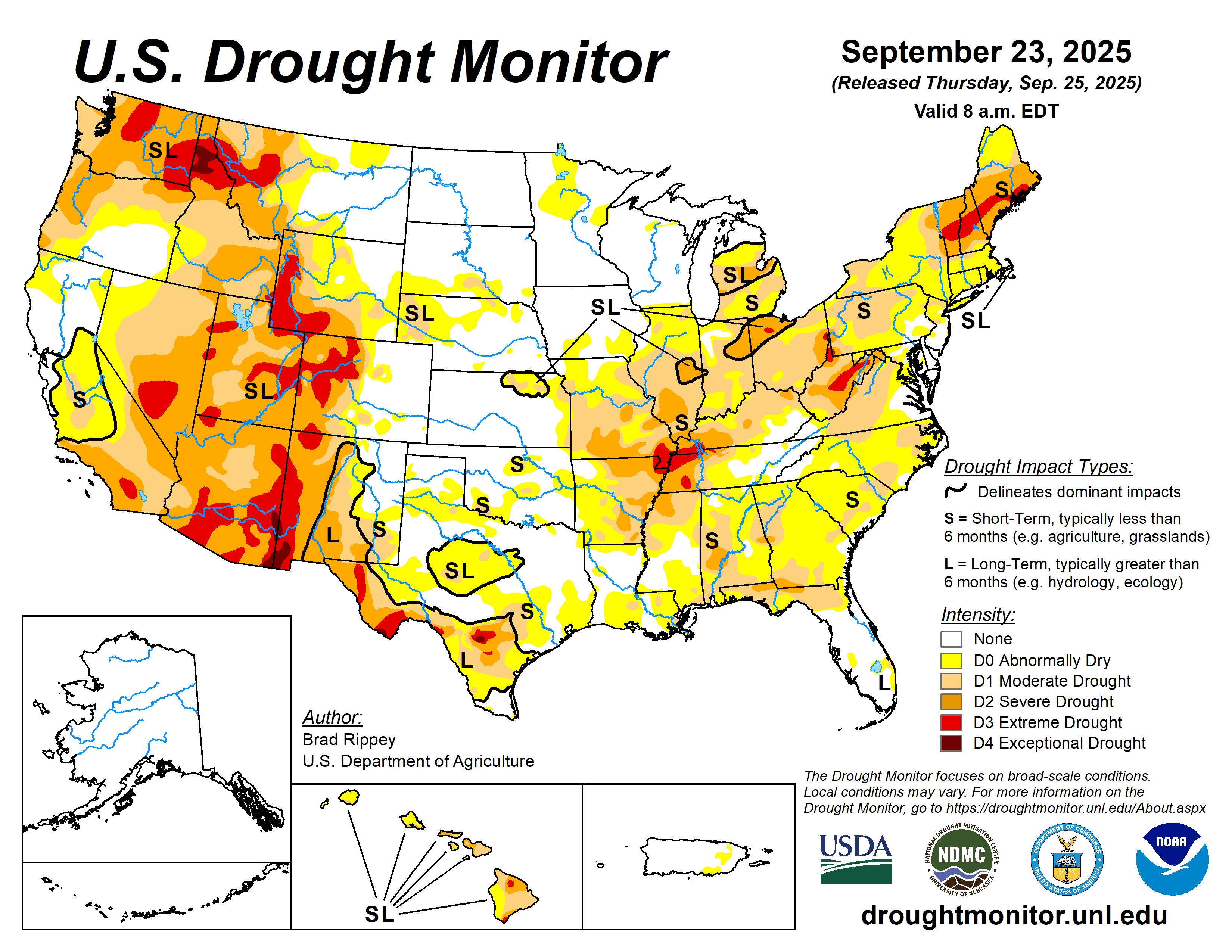 U.S. Drought Monitor map, Sept. 23, 2025