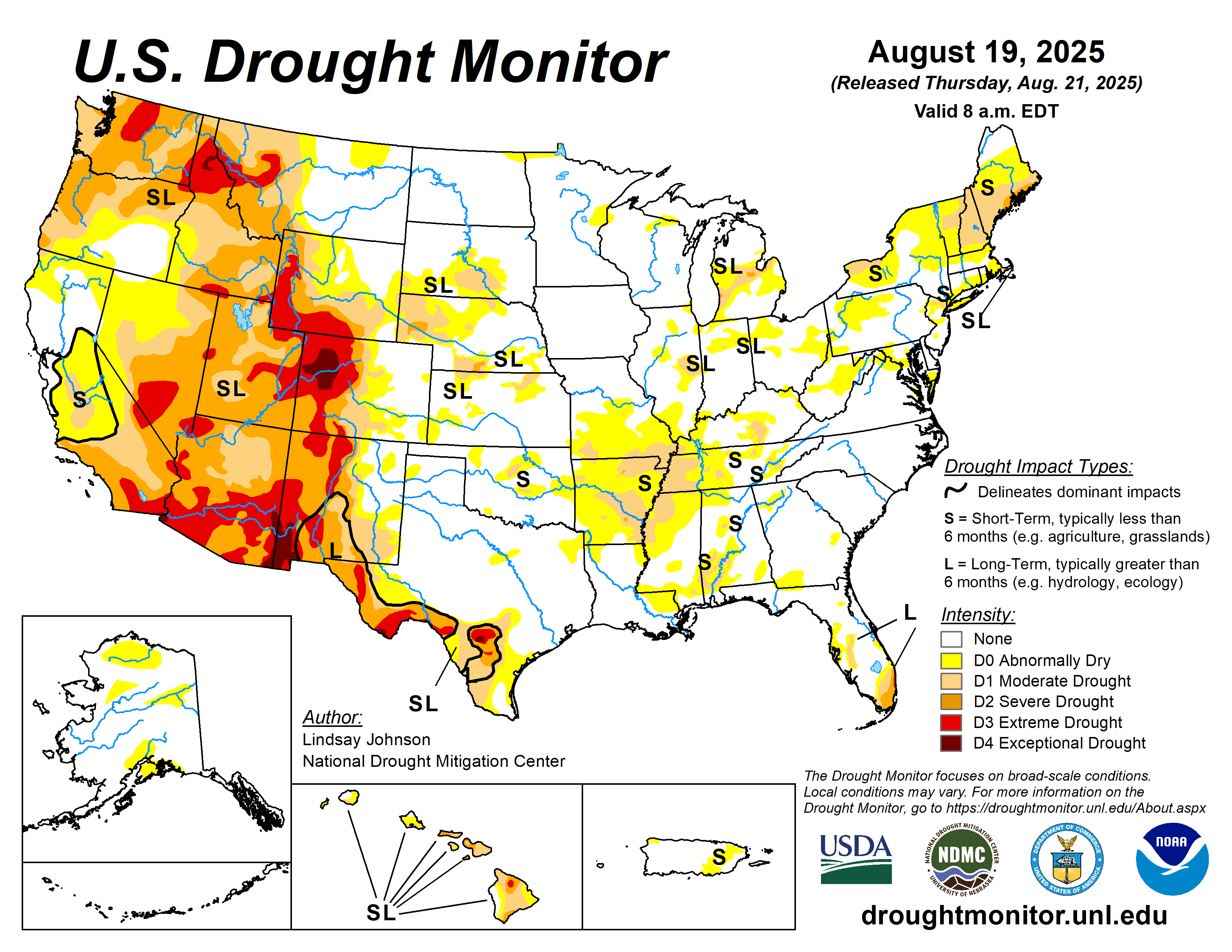 U.S. Drought Monitor map (Aug. 19, 2025)